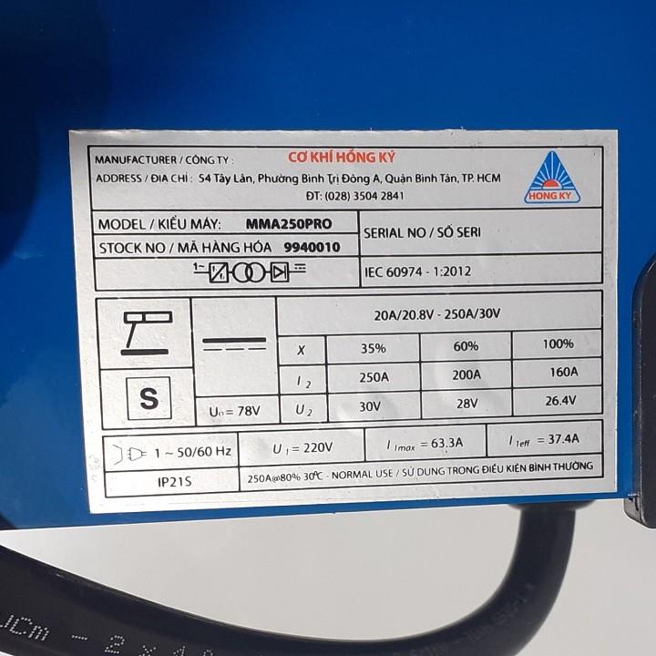 Máy hàn điênh tử hồ quang Hồng Ký - MMA 250 PRO chính hãng