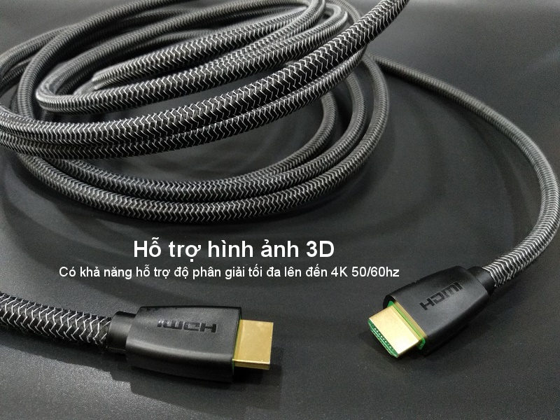 Cáp hdmi 2.0 mạ vàng hỗ trợ độ phân giải tối đa 4k/60Hz 4096x2160 hỗ trợ 3D dùng cho máy tính, máy chiếu, tivi, tivi box, PS3/4...... Dài 5m UGREEN HD118 50465 - Hàng chính hãng