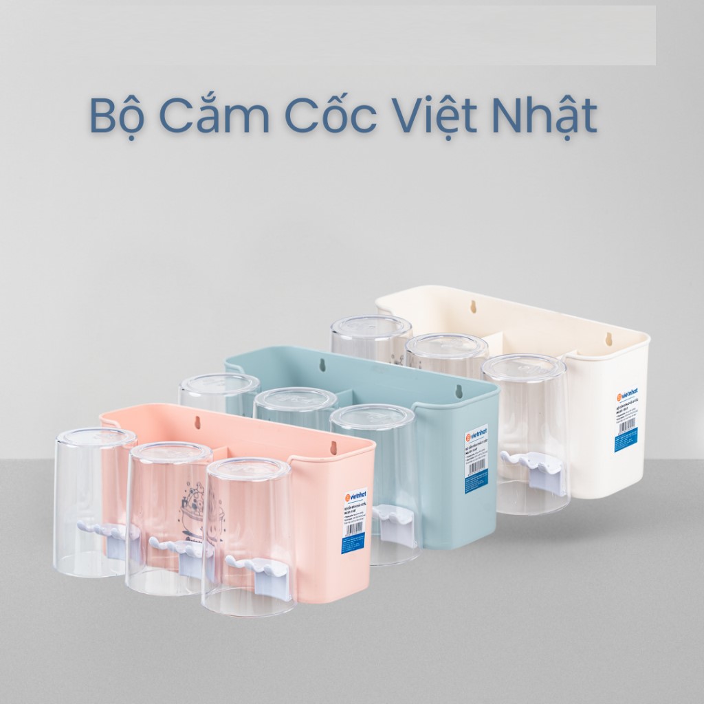 Kệ Để Bàn Chải, Cốc Và Kem Đánh Răng Việt Nhật, Bộ Cắm Bàn Chải 3 cốc - Nhựa Việt Nhật Chính Hãng