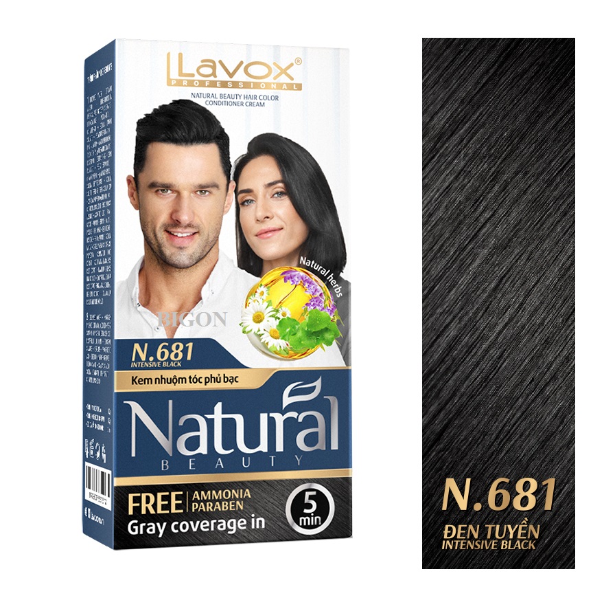 (Màu Đen) Kem Nhuộm Phủ Bạc Cao Cấp Siêu Dưỡng Tự Nhiên Lavox N.681 Intensive Black