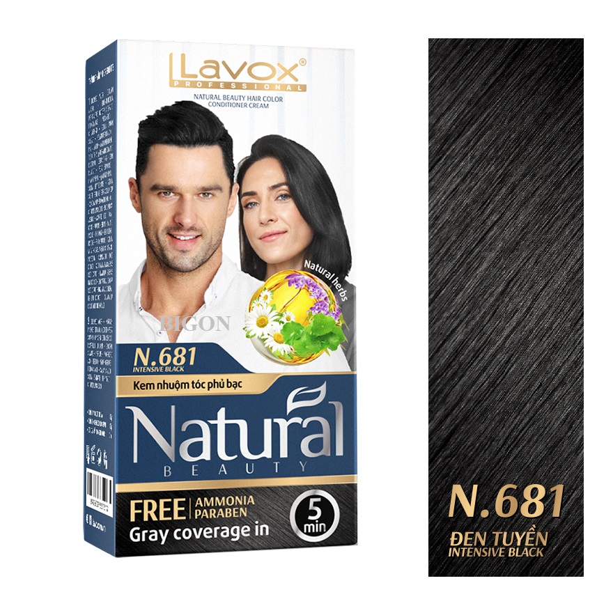 (Màu Đen) Kem Nhuộm Phủ Bạc Cao Cấp Siêu Dưỡng Tự Nhiên Lavox N.681 Intensive Black