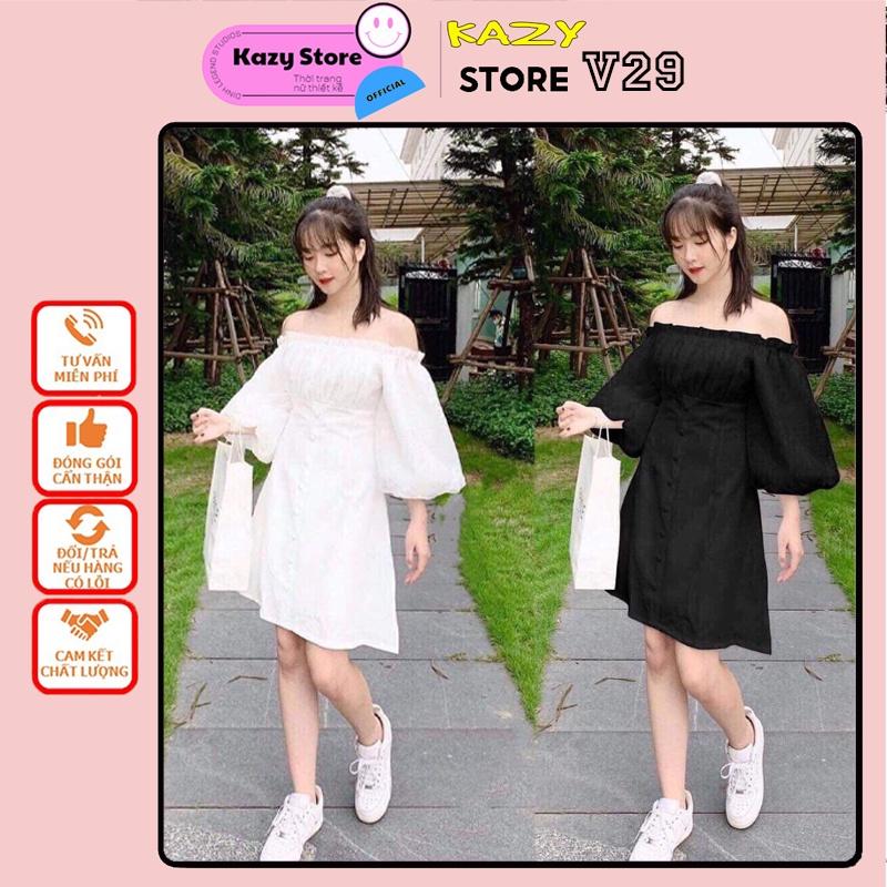 Váy trễ vai tay phồng cute phong cách Hàn Quốc KAZY STORE V029
