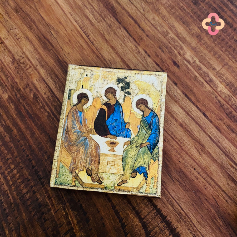 Icon Chúa Ba Ngôi Beati - Tranh Gỗ Thủ Công Màu Rustic / Icon of the Holy Trinity by Andrei Rublev