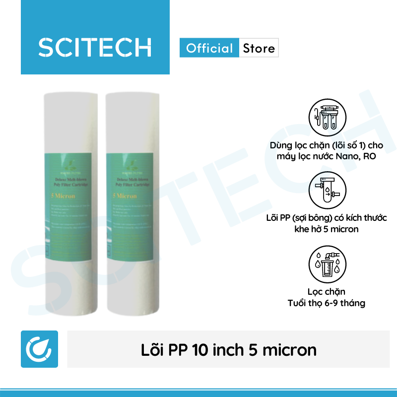 Combo 2 lõi lọc nước số 1 PP 10 inch 5 micron dùng trong máy lọc nước Nano/UF/RO, bộ lọc thô - Hàng chính hãng