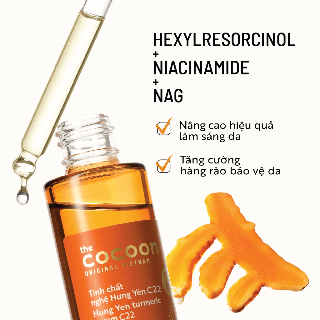 Tinh chất nghệ Hưng Yên C22 với 22% vitamin C sáng da chuyên sâu &amp; mờ vết thâm Cocoon 30ml