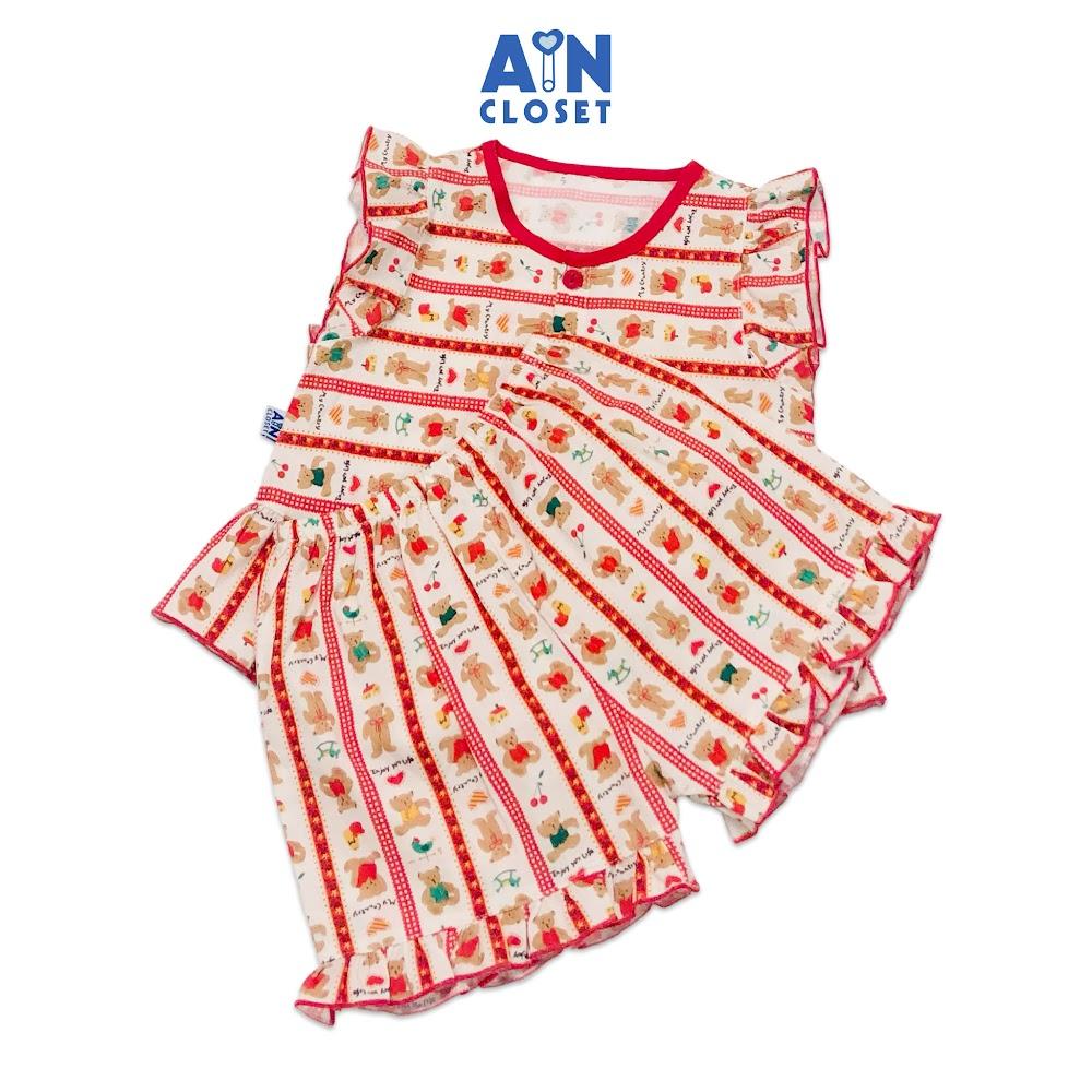 Bộ quần áo ngắn bé gái họa tiết Gấu đỏ cotton - AICDBGKCUKFJ - AIN Closet
