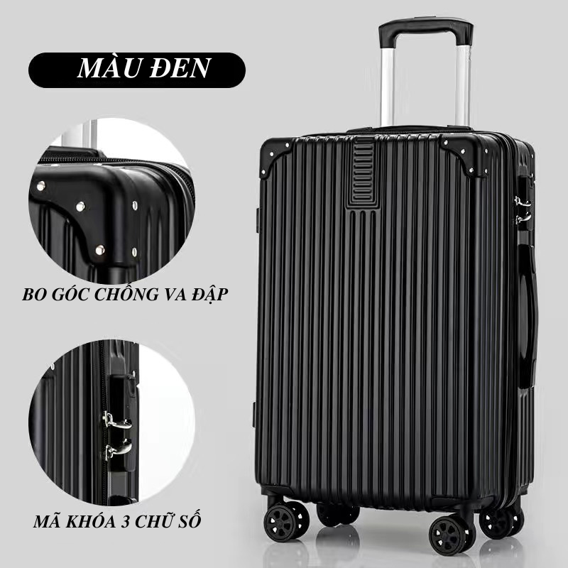 HÌNH THẬT_Vali Du Lịch Tay Kéo Chất Liệu Nhựa Nhám PC+ABS Dày Dặn Thiết Kế Bo Góc Sang Trọng 4 Bánh Xe Đôi Xoay 360 Độ Hàng Sẵn Kho Đủ Size 20/24/26 inch