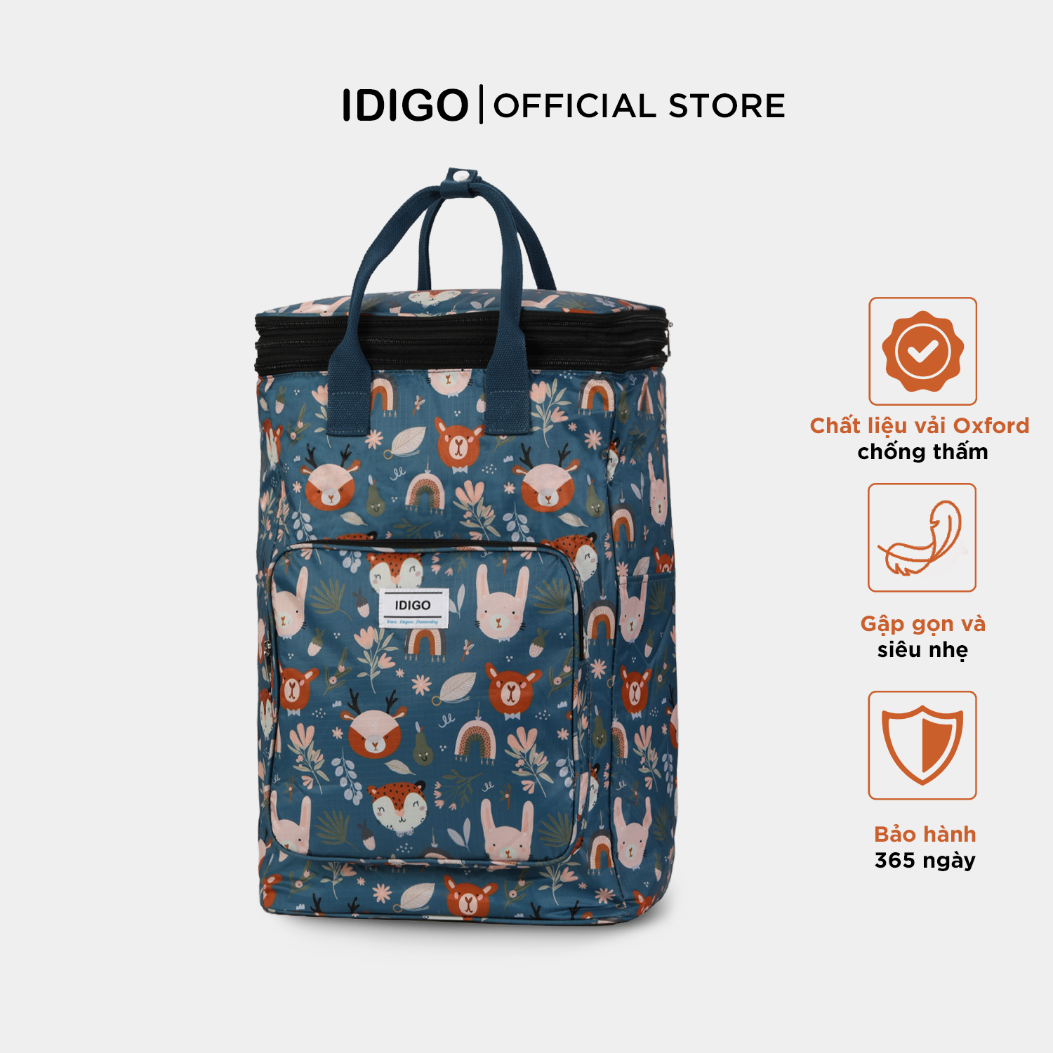 Túi xách tay đa năng đi dã ngoại nhiều ngăn, túi du lịch gấp gọn siêu nhẹ vải oxford chống thấm họa tiết dễ thương IDIGO UF6 - 9001