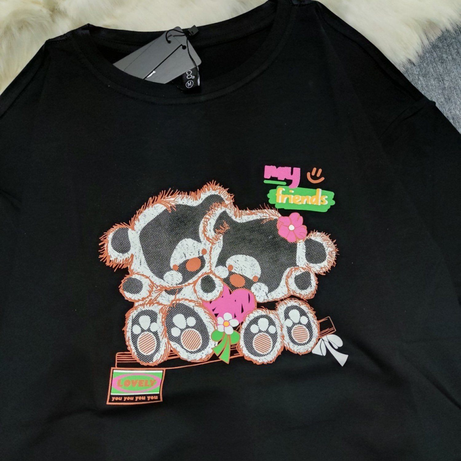 G01XXL Áo Thun Đen Croptop Tay Ngắn Size Siêu Đại Cho Bé Gái Tuổi Teen , Thun cotton mịn mát
