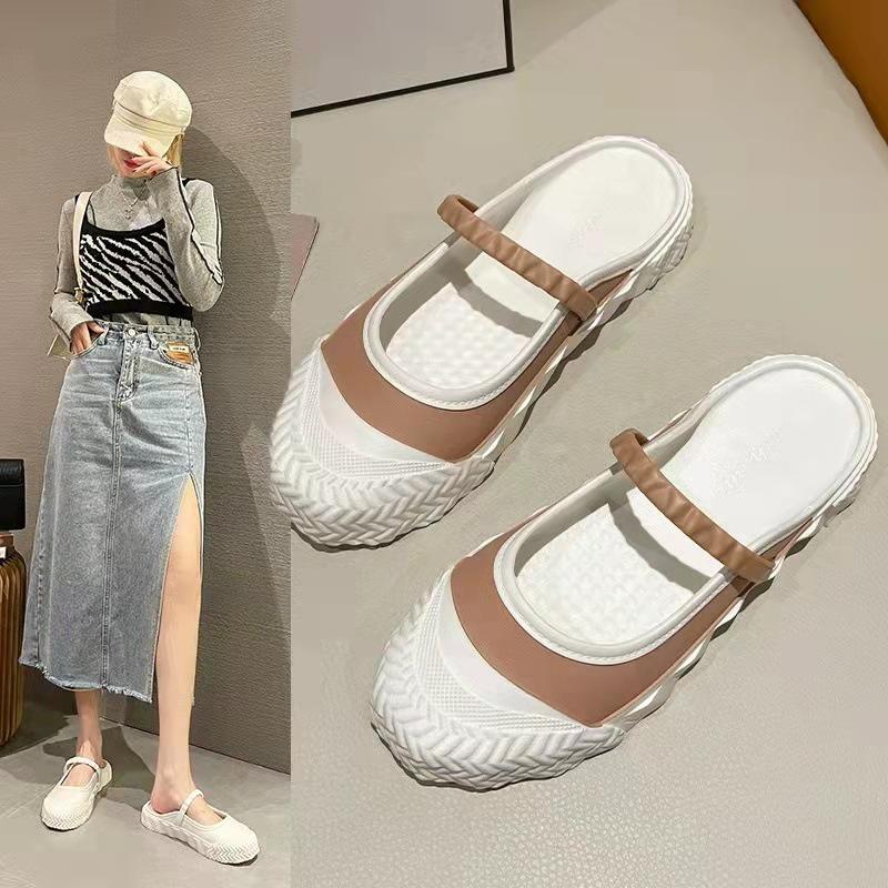 Dép Sandal Màu Trơn Mũi Tròn Thời Trang Dành Cho Nữ 2022 CHZK037 - Shell Baotou-Glossy