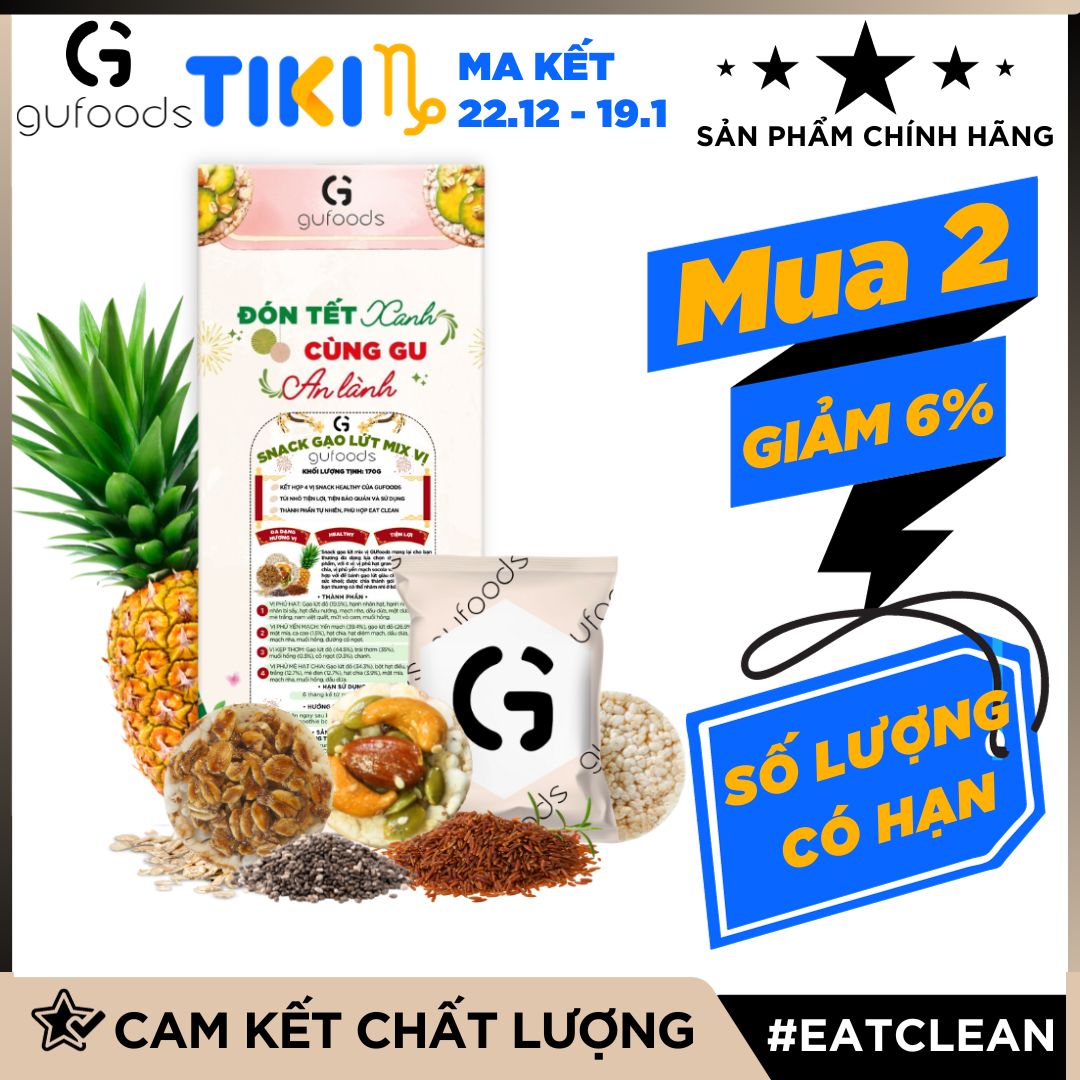 Snack gạo lứt healthy mix Tứ Quý GUfoods - Hội tụ 4 vị snack ngon, Nạp nhanh năng lượng, Tiện lợi, Eat clean, Thuần chay - Bánh kẹo Tết - Quà Tết