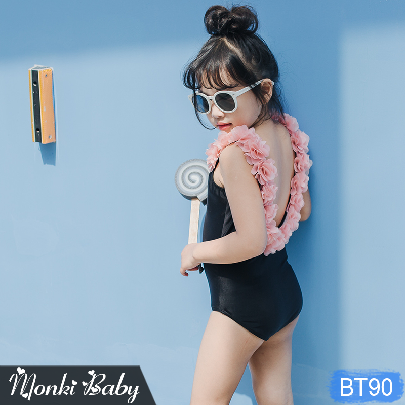 Đồ bơi đôi mẹ con, áo tắm liền thân cho mẹ và bé, thiết kế lưng trần sexy quyến rũ, viền đính hoa điệu đà, thun bơi đẹp, tôn dáng | KT090 | BT90