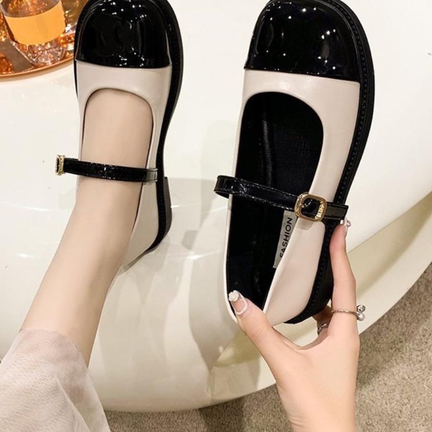 CÓ SẴN Giày búp bê Mary Jane nữ da mềm đế bằng cao 3cm phong cách học sinh Nhật Bản( lolita mix màu1 quai