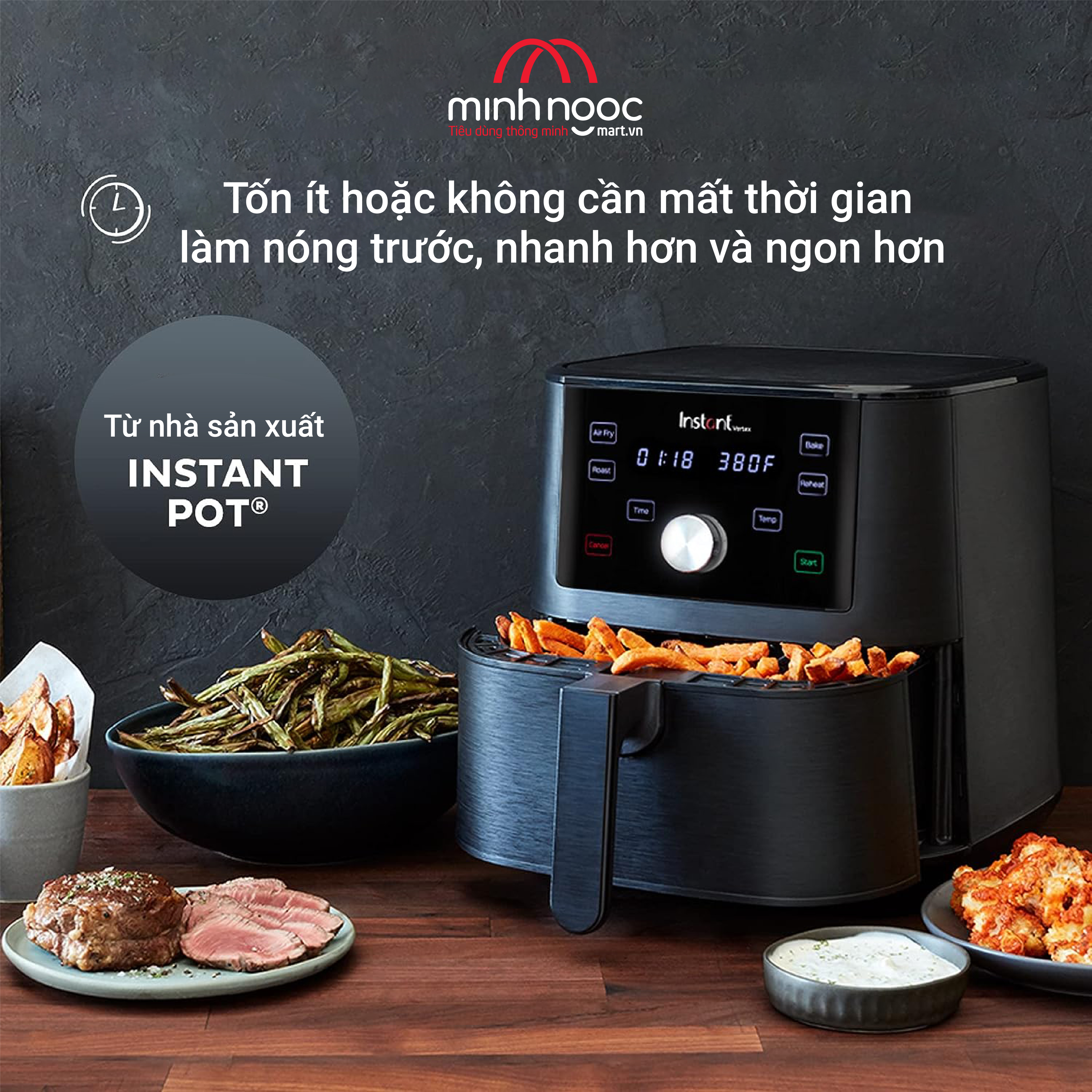 [Hàng chính hãng] Combo 2. Nồi áp suất điện Đa Năng Instant Pot Pro 10 trong 1(10 in 1) . Dung tích 5.7L &amp; Nồi chiên không dầu Instant Vortex, Dung tích  5.7L. 4 chức năng  trong 1 (4 in 1)