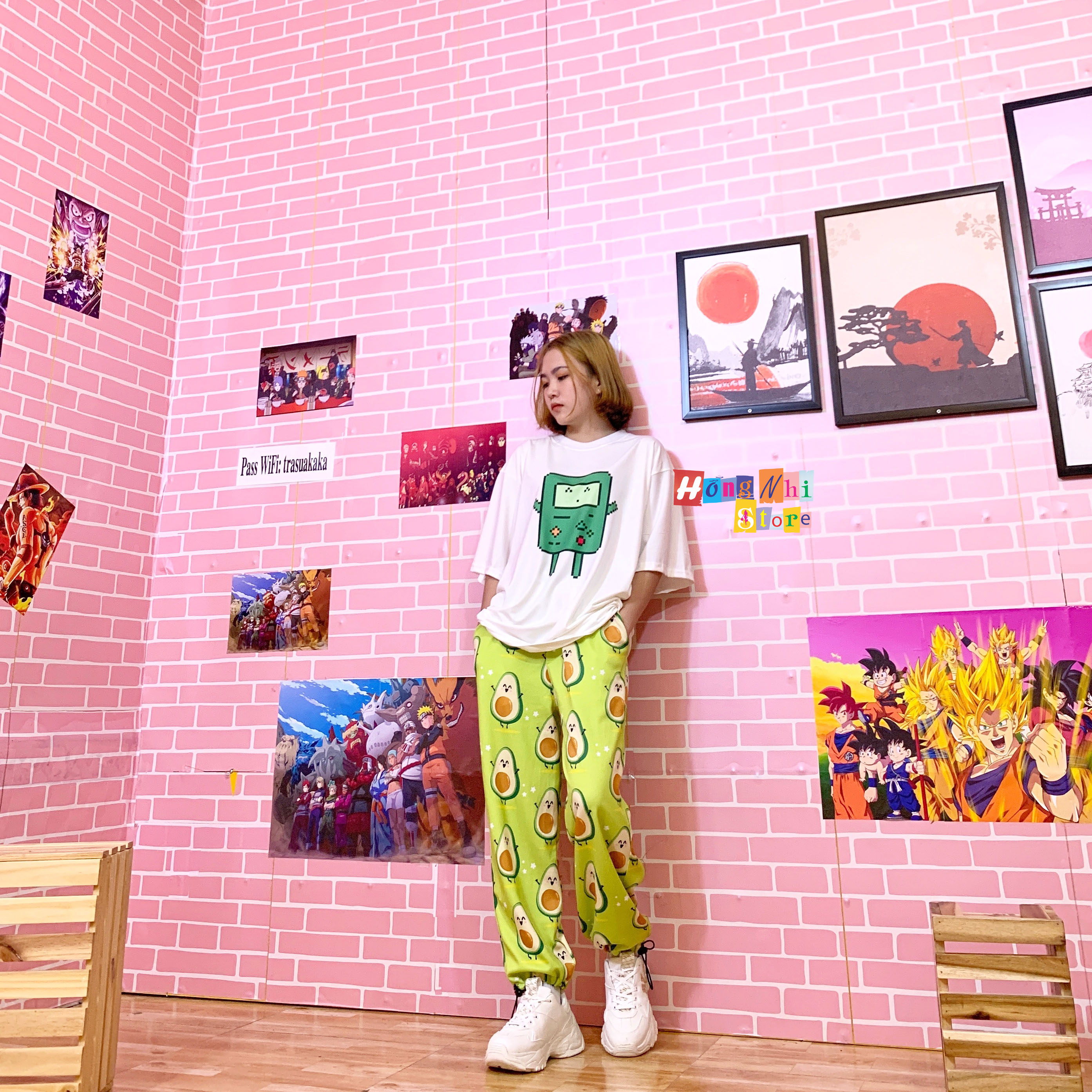 Quần Hoạt Hình Dài Dây Rút Lai Trái Bơ Cartoon Pant Oversize Ulzzang Unisex - MM