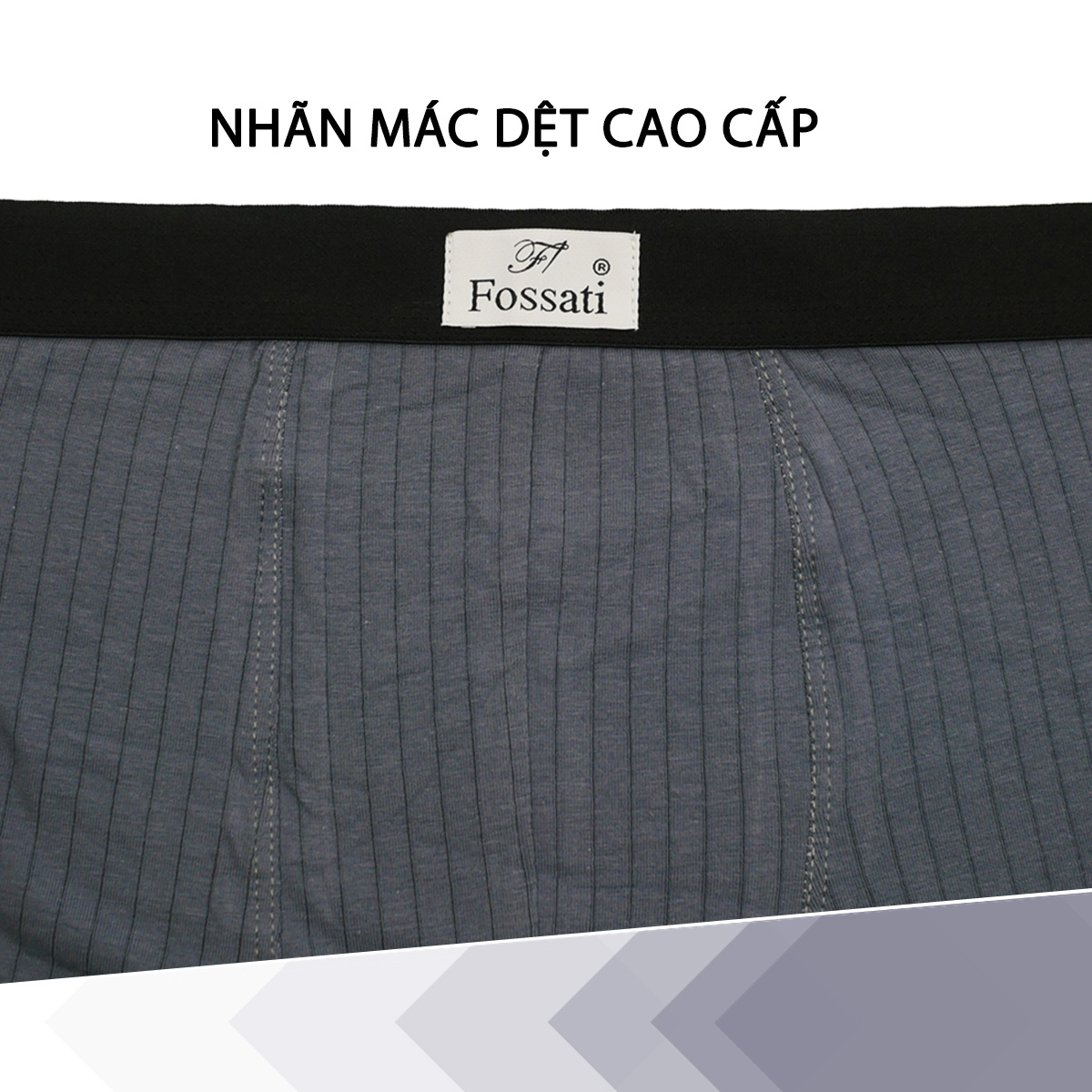 Quần lót nam boxer đùi cotton cao cấp đẹp gợi cảm Fossati Classic Rise co dãn 4 chiều màu xanh trẻ trung, vải 95% cotton 5% Spandex sọc dệt đẹp, may tôn dáng