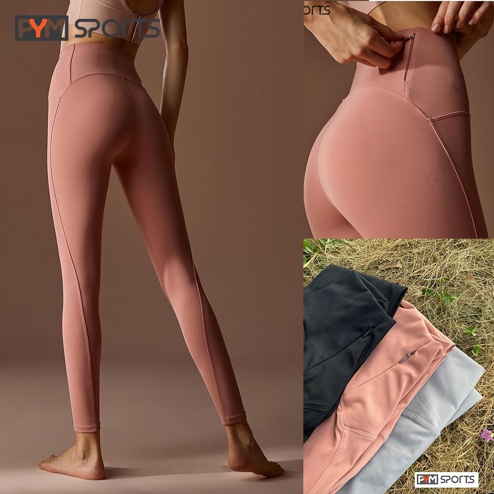 Quần dài legging tập Yoga - Gym PYMSPORT - PYML025 , kéo khóa bên hông, nâng mông, lưng cạp cao, 3 màu hồng, đen, ghi