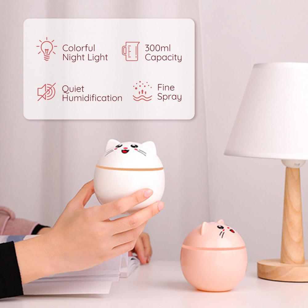 200Ml Mèo USB Di Động Máy Tạo Độ Ẩm Không Khí Siêu Âm Tinh Máy Khuếch Tán Tinh Dầu Đèn Ngủ LED Tặng 10Pc Lọc cho Nhà Xe Ô Tô