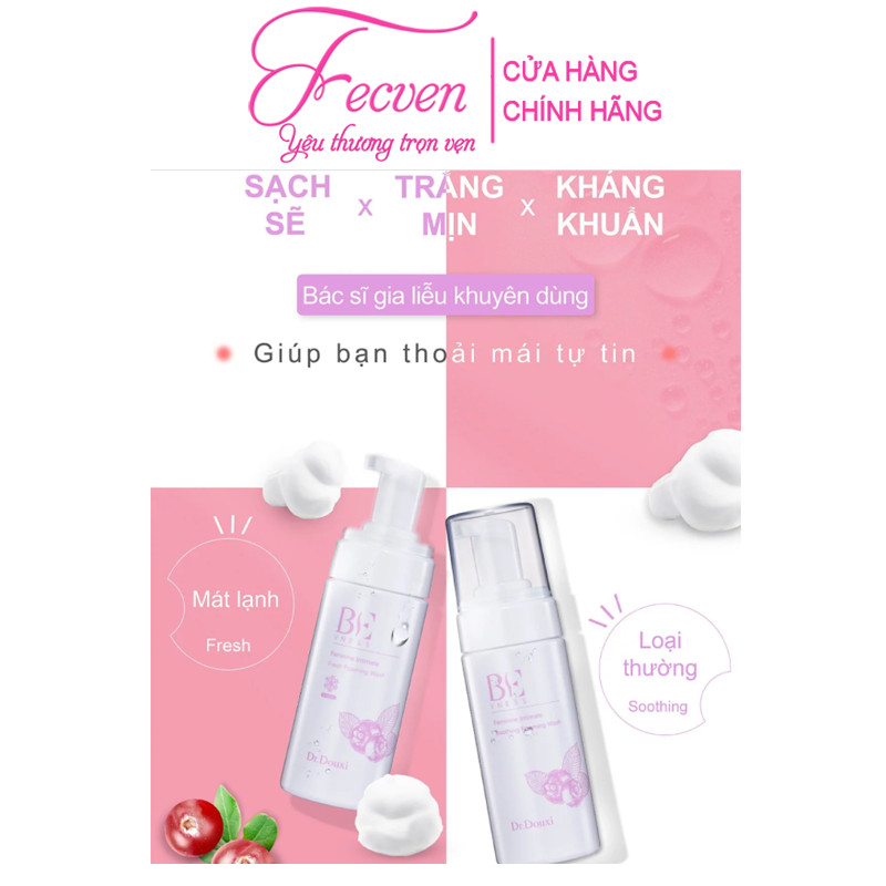 Bộ 2 Chăm Sóc Vùng Kín Dr.Douxi Sạch Sẽ Hồng Khít - Dung Dịch Vệ Sinh + Gel Dưỡng Trắng Hồng Se Khít, FECVEN