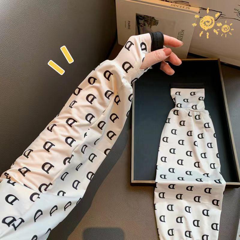 Găng tay chống nắng chống tia UV dáng rộng vải lụa mát in hoa thời trang