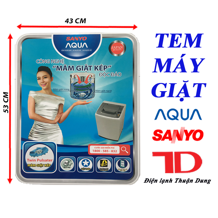 TEM DÁN MÁY GIẶT SANYO TẶNG KÈM BĂNG KEO 2 MẶT