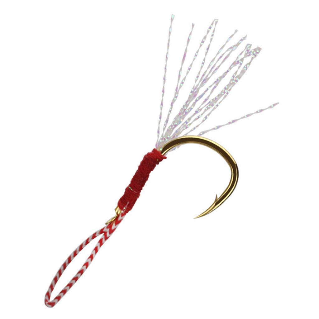 10pcs Fishing Assist Jig Hook Live Baits Hooks with Braid Lines Gold 12