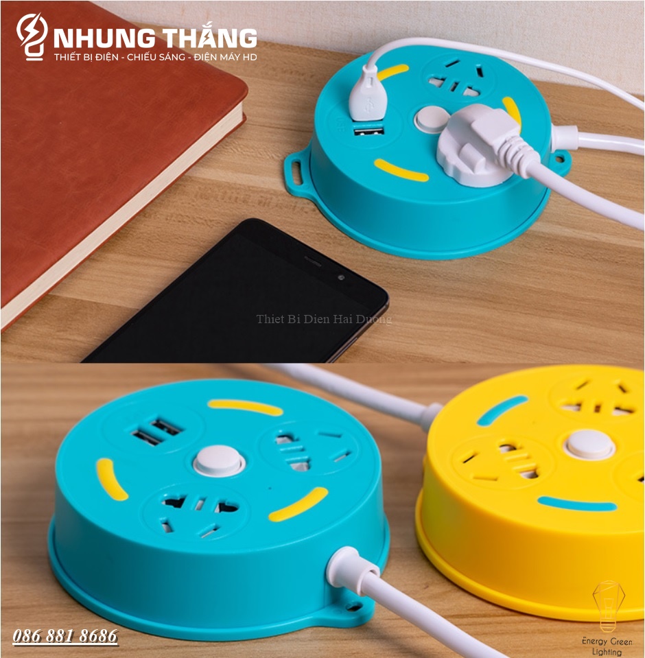 Ổ Cắm Điện Thông Minh Chuyển Đổi Đa Chức Năng OD-343 Dây Dài 1m8 - Có Đầu Cắm USB Chuẩn Sạc An Toàn Chống Giật