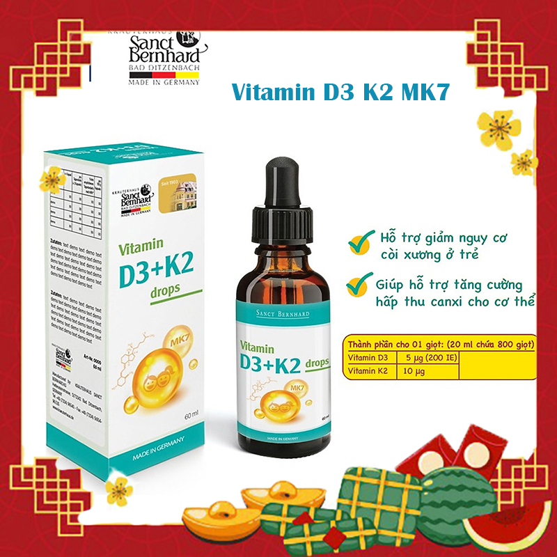 Vitamin D3 K2 MK7 Drops dạng giọt giúp bé tăng chiều cao, bổ sung canxi chống còi xương, giảm nguy cơ loãng xương ở người lớn