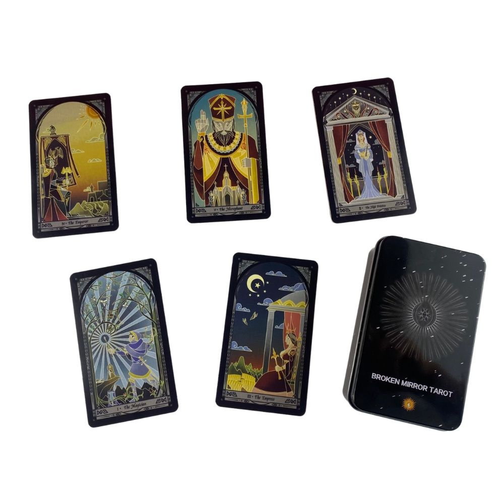 Bộ Bài Broken Mirror Tarot 78 Thẻ Mạ Màu, Hộp Sắt