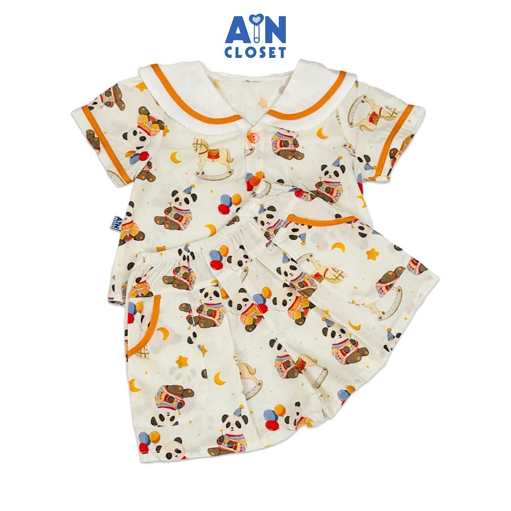 Bộ quần áo Ngắn bé gái hoạ tiết Gấu Trúc Cam Cotton - AICDBG0AV9OG - AIN Closet