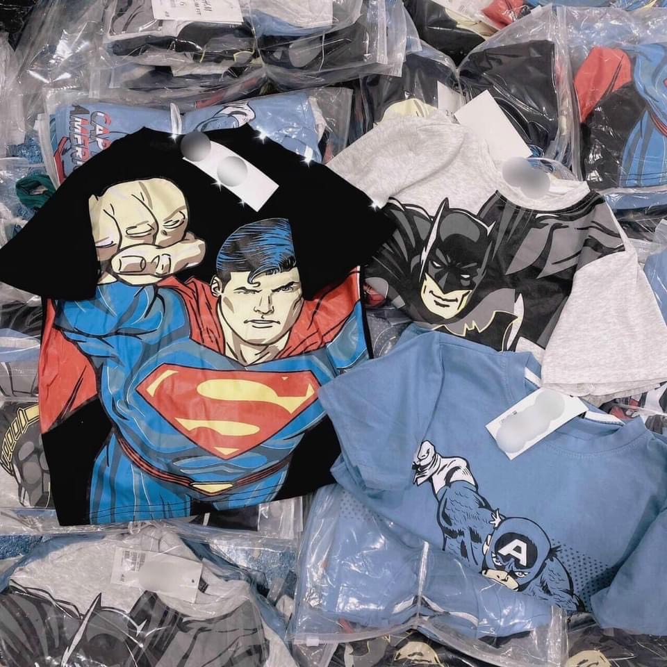SET 3 ÁO THUN CỔ TRÒN TRẺ EM COTTON SIÊU ANH HÙNG, BATMAN, NGƯỜI NHỆN, SIÊU NHÂN MỀM MỊN, THOÁNG MÁT