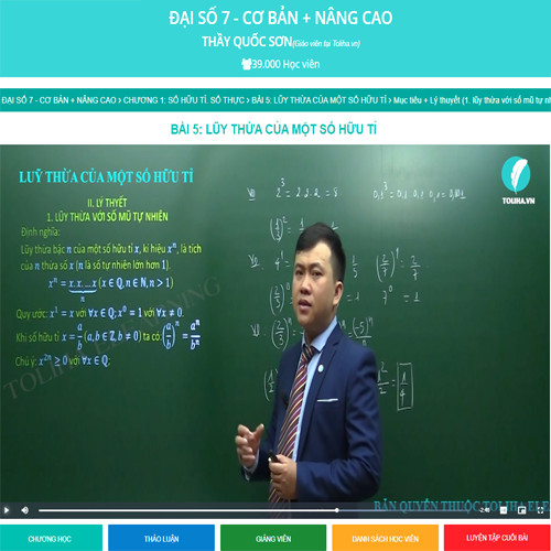 Khóa học ĐẠI SỐ 7 - CƠ BẢN + NÂNG CAO thầy Quốc Sơn - 09 tháng