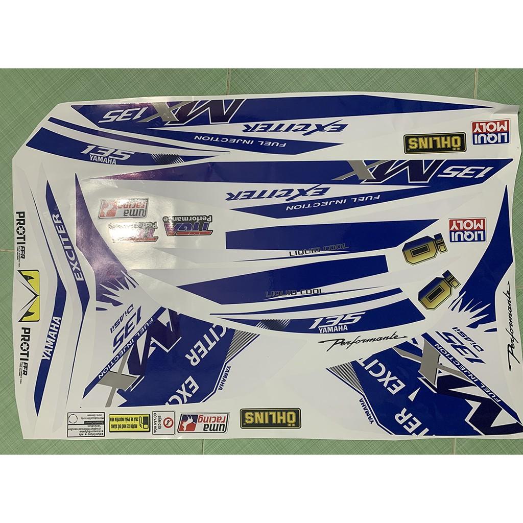 Tem exciter 135 mx trắng xanh