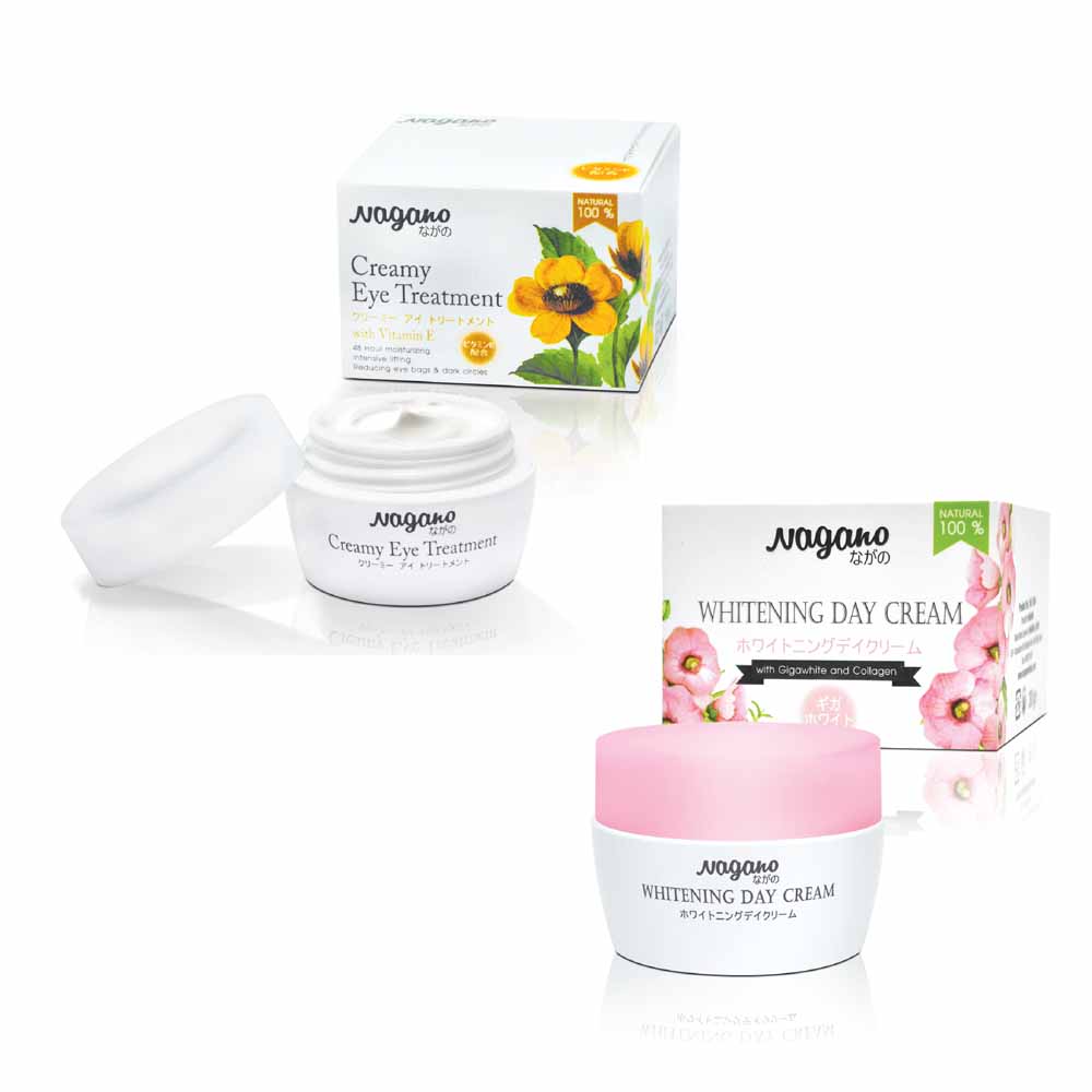 Combo Kem Dưỡng Trắng Da Ban Ngày Và Kem Trẻ Hóa Da Vùng Mắt Nagano Japan - Whitening Day Cream & Creamy Eye Treatment - Bộ đôi ngăn ngừa mụn đầu đen, tàn nhang, giảm quầng thâm và nếp nhăn quanh mắt