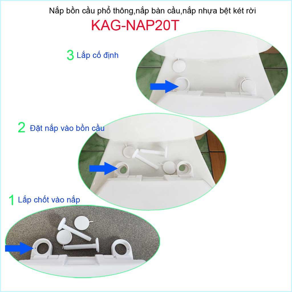 Nắp bàn cầu phổ thông KAG-NAP20T, nắp bàn cầu 2 khối trắng