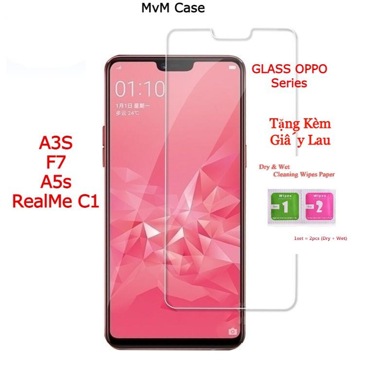 Kính cường lực OPPO F7/ A3S/ A5s/ realme C1 trong suốt tặng kèm giấy lau khô ướt vệ sinh