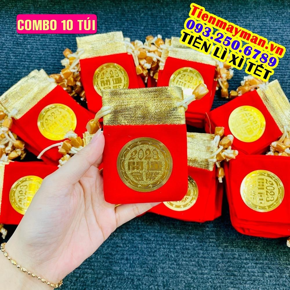 10 túi gấm đỏ 2023 dùng để đựng trang sức, vòng tay, đồng xu, vật phẩm phong thuỷ, Tiền lì xì tết 2023 , NELI