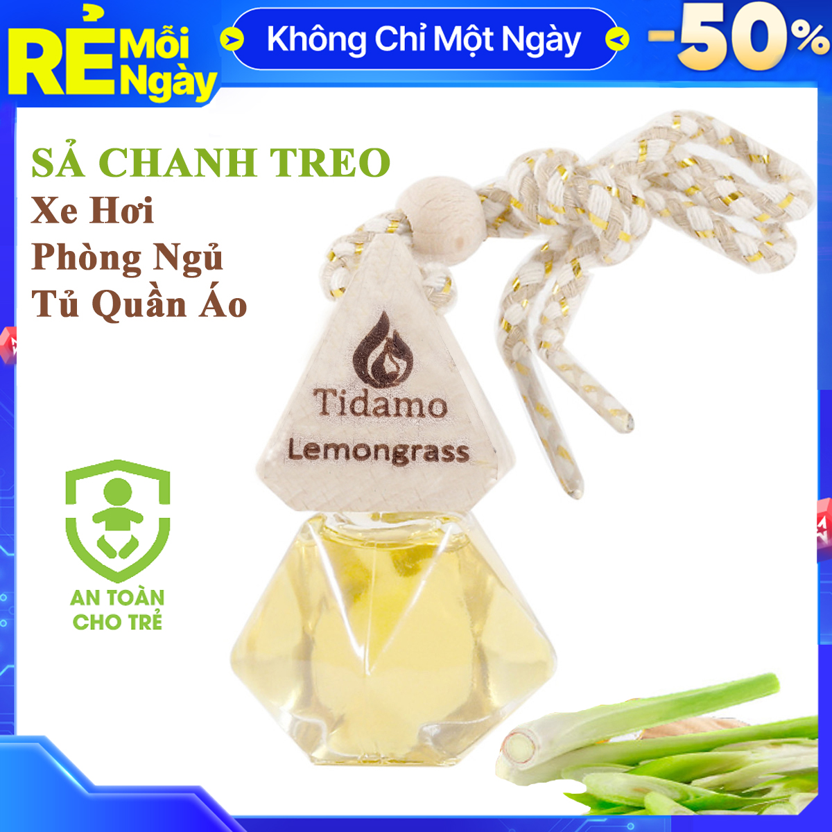 Tinh Dầu Sả Chanh Treo Xe Ô Tô, Treo Tủ Quần Áo, Treo Phòng Gia Đình - Tinh Dầu Sả Chanh Nguyên Chất TIDAMO Giúp Khử Mùi, Kháng Khuẩn Và Thư Giãn Tinh Thần