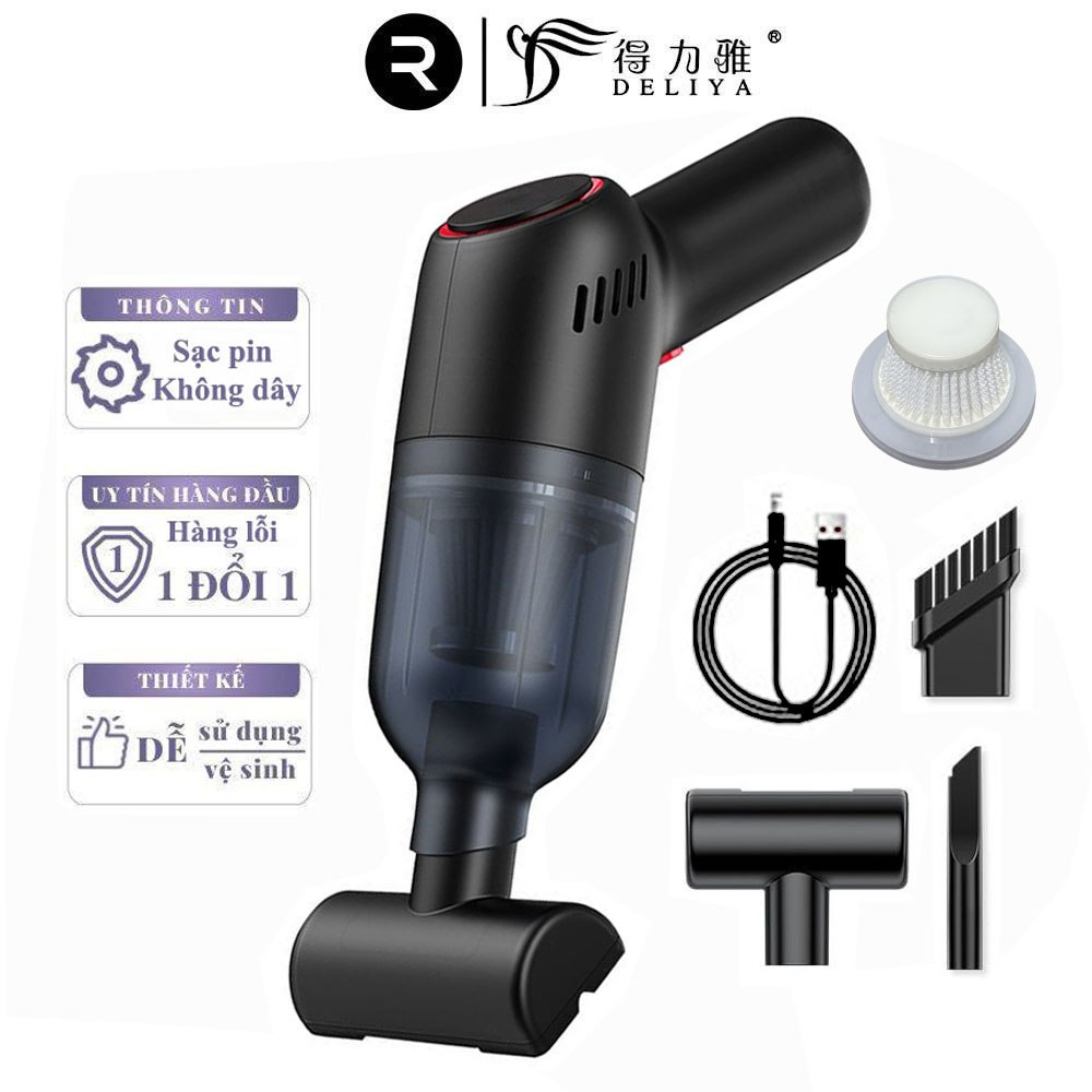 Máy hút bụi cầm tay mini không dây, hút bụi ô tô, xe hơi, hút bụi giường nệm DELIYA lực hút 9000PA - HÀNG CHÍNH HÃNG