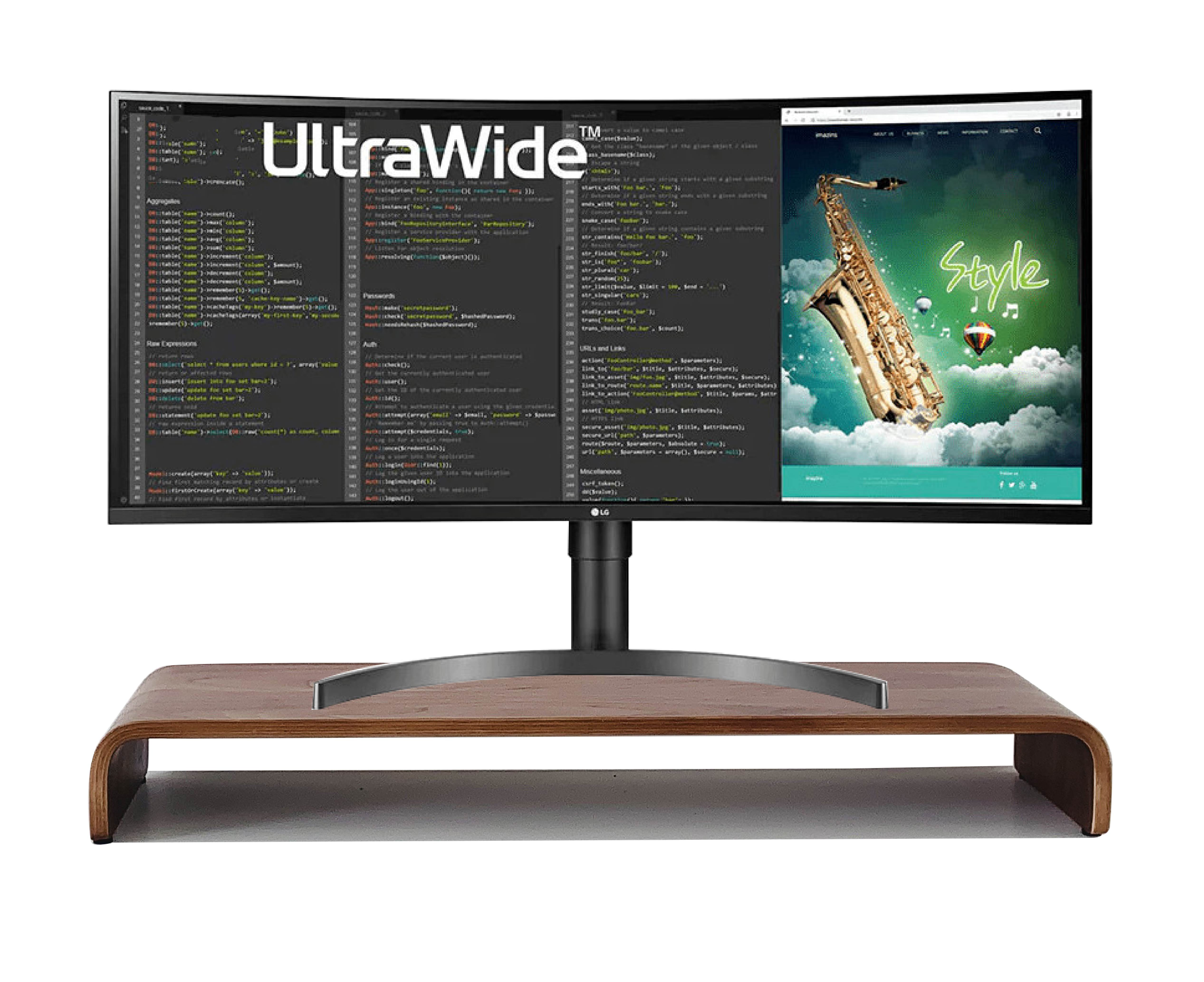 Kệ màn hình máy tính, Kệ Tivi Dài 80 cm, Gỗ uốn cong Plyconcept Monitor Stand U800 - Màu gỗ Walnut