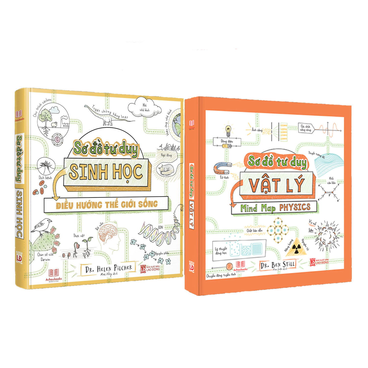 Combo 2 Cuốn Sơ Đồ Tư Duy Vật Lý + Sơ Đồ Tư Duy Sinh Học - Á Châu Book, Bìa cứng In Màu - Nâng Cao Kiến Thức Vật Lý và Sinh Học Bằng Sơ Đồ Tư Duy