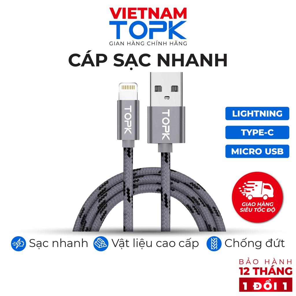 Dây sạc nhanh 3A TOPK AN09 vỏ bện nylon dài 1m - Hàng chính hãng