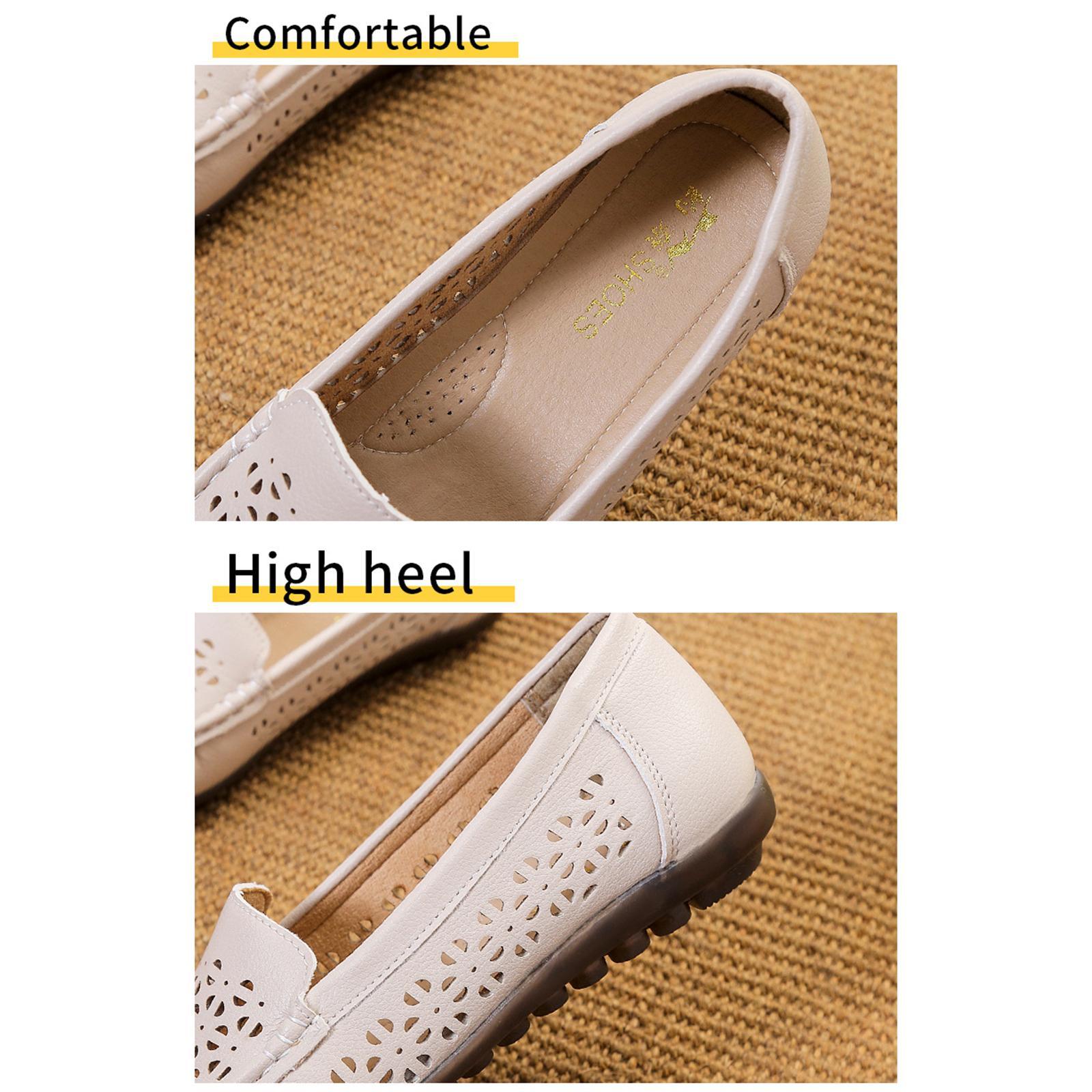 Women's Leather Casual Cut Out Loafers Flat Slip on Shoes