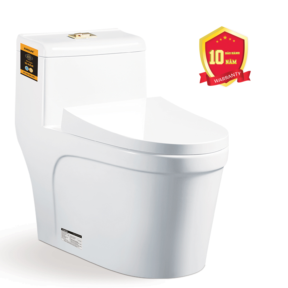Bồn cầu 1 khối men Nano tuyết bóng sáng, nắp đóng siêu êm, 2 chế độ xả Eurolife EL-BC216