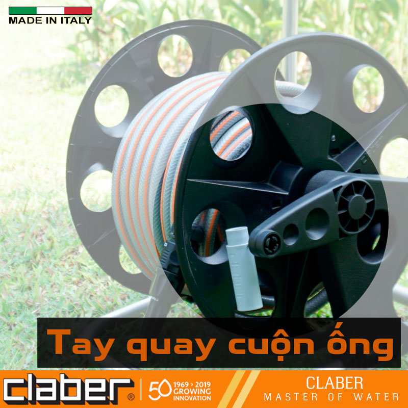 Bộ cuộn ống dạng xe đẩy Aqua Carry Pronto 20M Claber 8992, 20m dây phi 12mm, vòi xịt 2 chế độ, đầy đủ phụ kiện