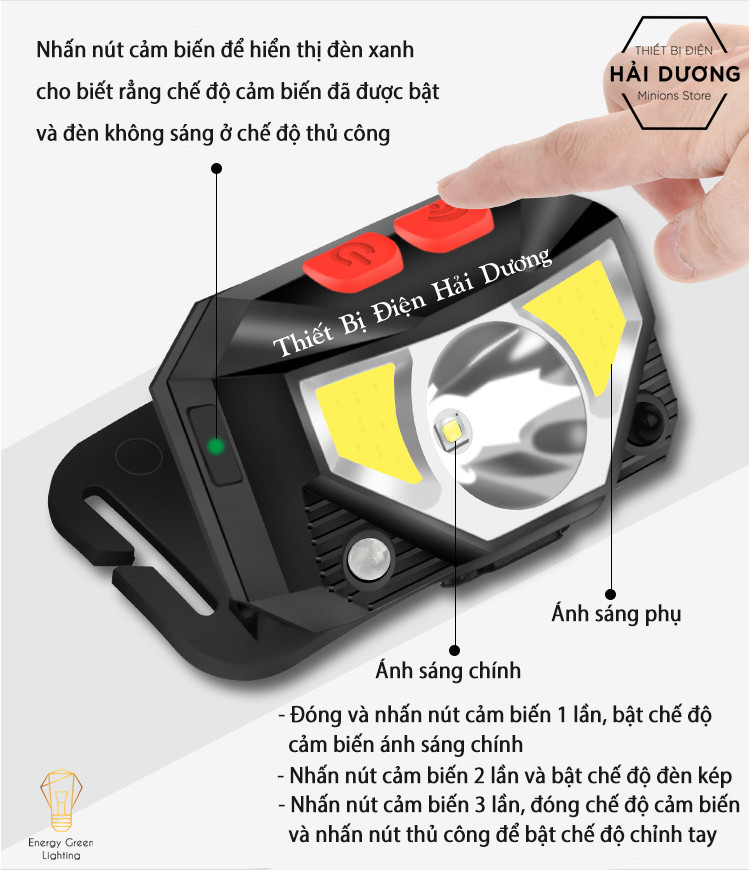 Đèn Pha Đội Đầu Cảm Ứng TG-T069 - LED Siêu Sáng - Pin Sạc Tích Điện - Dung Lượng Pin Lớn - Chống Nước