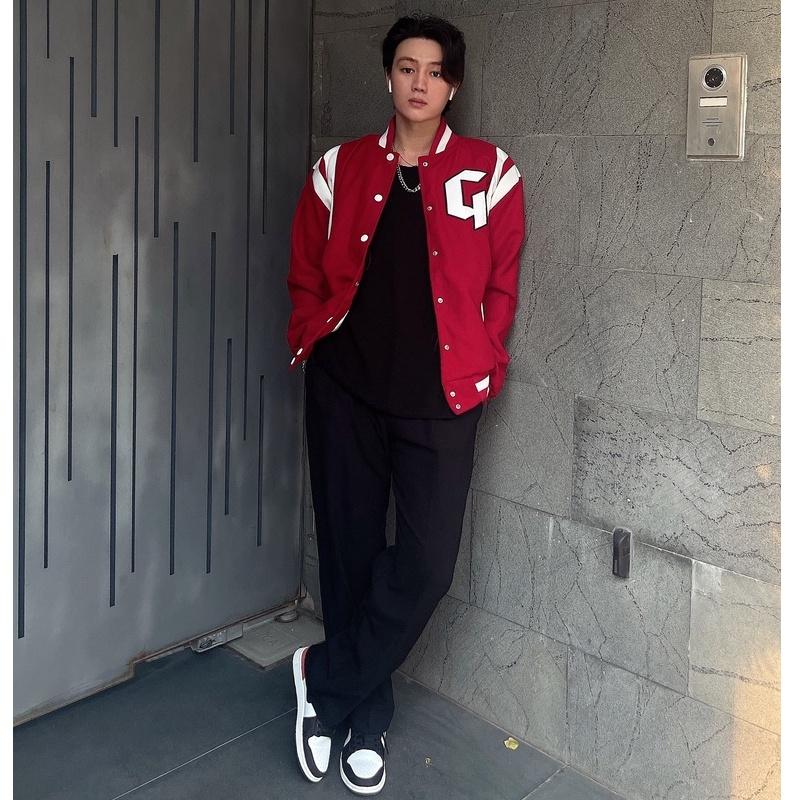 Áo Khóac Form Rộng Nỉ Jacket Varsity V19 - Màu Đỏ
