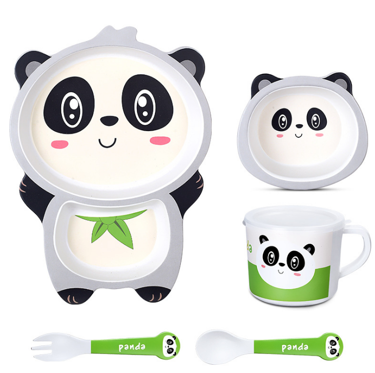 5 Cái/bộ Đĩa Đựng Đồ Ăn Cho Bé Bộ Đồ Ăn Trẻ Em Hoạt Hình Cho Bé Ăn Món Ăn Trẻ Em Sợi Tre Tự Nhiên Ăn Tối Với Bộ Bát Dĩa Ly Muỗng Đĩa