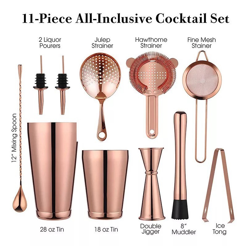 Sét 11Dụng Cụ Pha Chế Cao Cấp Inox #304 - Màu Copper - Thép Không Gỉ