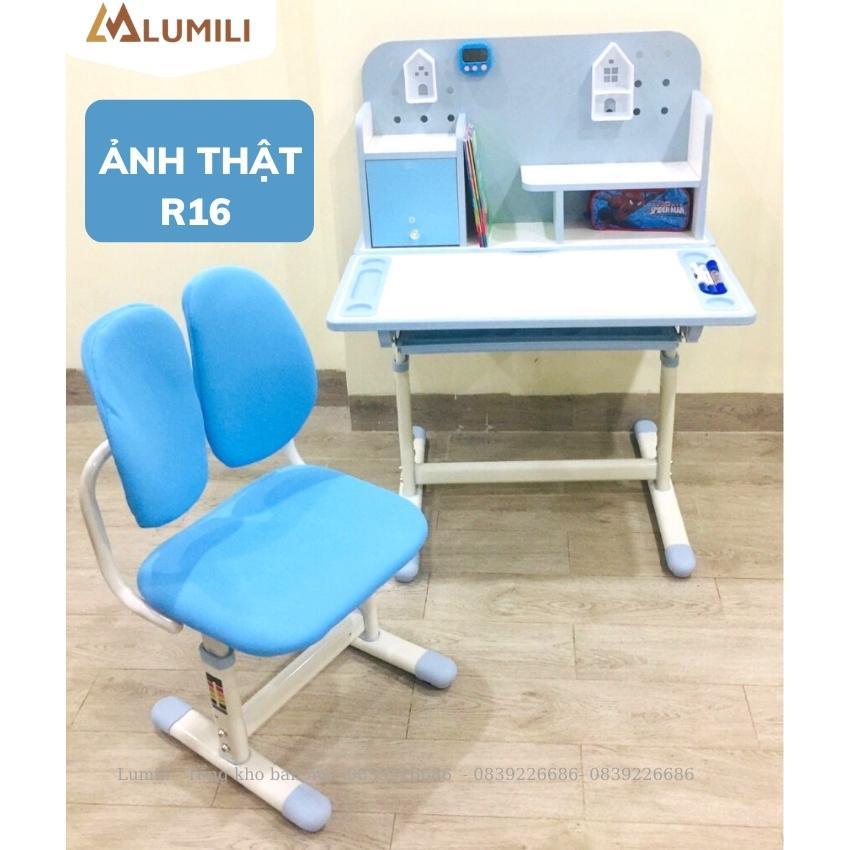Bộ bàn ghế học sinh chống gù thông minh Lumili R20 nâng hạ tay quay điều chỉnh nghiêng mặt bàn chân bệ to